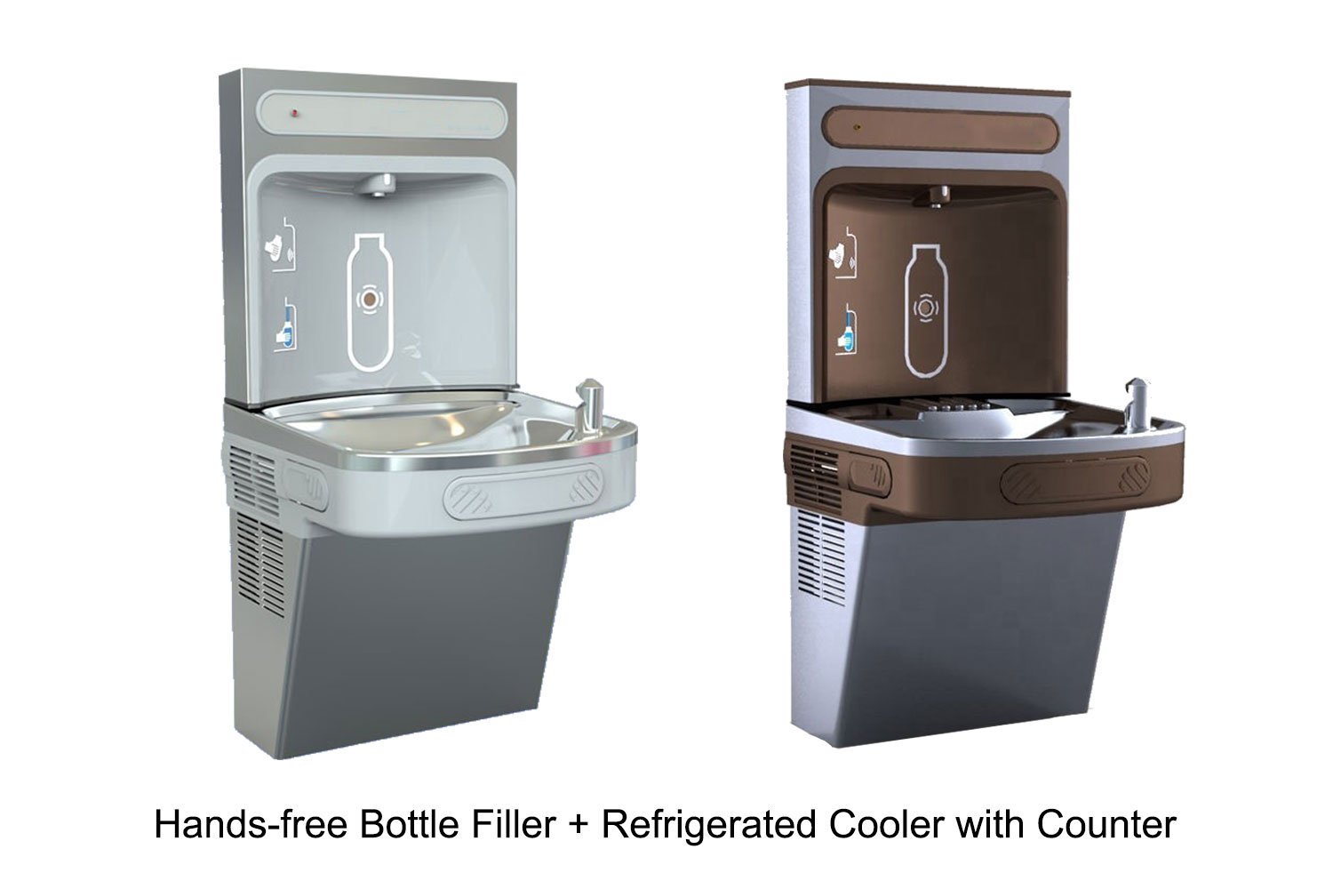 hands free bottle filler + refrigerated cooler with counter