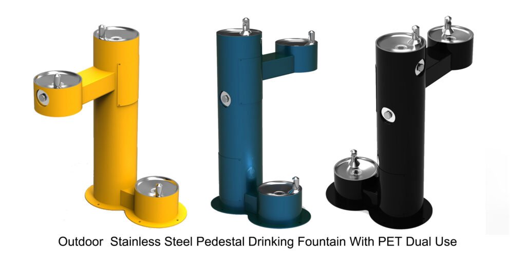 outdoor stainless steel pedestal drinking fountain with pet dual use