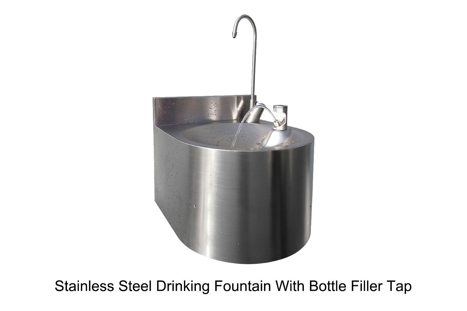 stainless steel drinking fountain with bottle filler tap